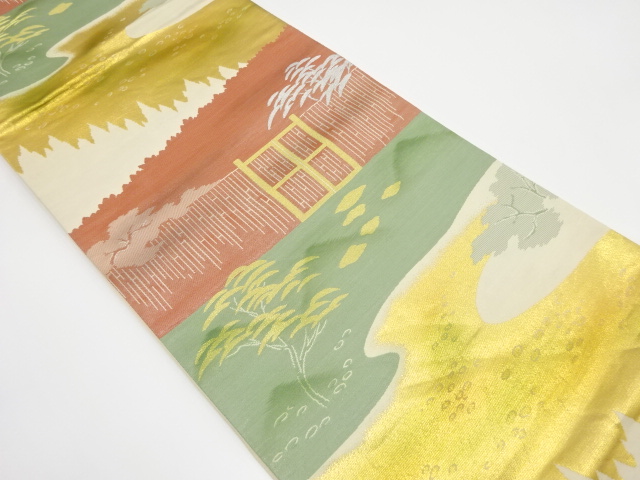 アンティーク　垣根に松模様織り出し袋帯（着用可）